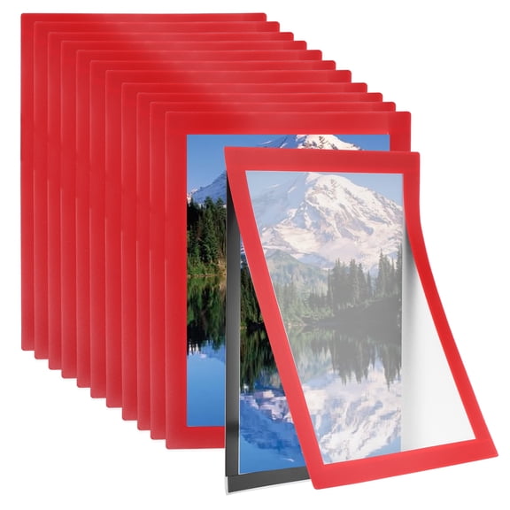 8.5 x 11 Inch Magnetic Sign Holder, 12Pcs Self-Adhesive Magnetic Border Wall Mount Picture Frames Document Holder for Wall Window Home Office Store Poster, Red