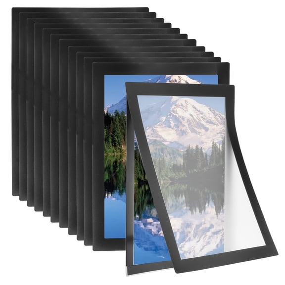 8.5 x 11 Inch Magnetic Sign Holder, 12Pcs Self-Adhesive Magnetic Border Wall Mount Picture Frames Document Holder for Wall Window Home Office Store Poster, Black