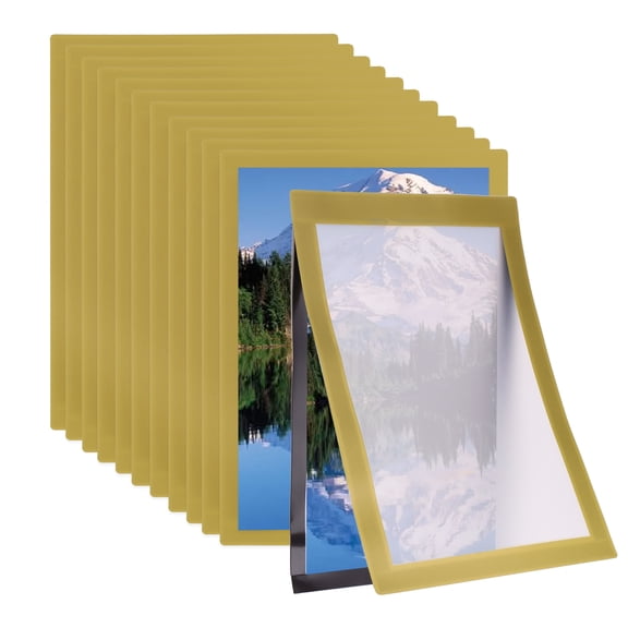 8.5 x 11 Inch Magnetic Sign Holder, 12Pcs Self-Adhesive Magnetic Border Wall Mount Picture Frames Document Holder for Wall Window Home Office Store Poster, Gold