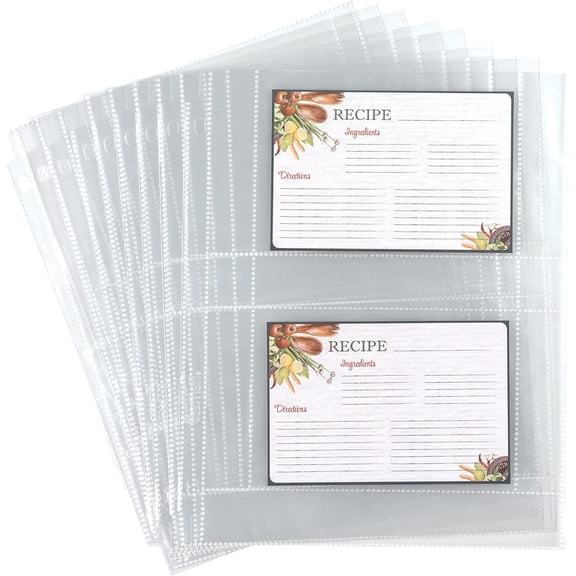 8.5 x 11 Inch Recipe Card Page Protectors, 25 Count - 2 Pocket Side Loading Sheets for 3 Ring Binders, 4 x 6 Pocket Sleeves