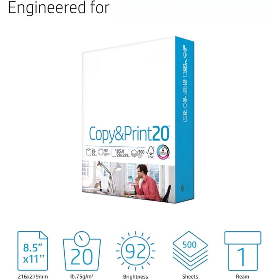 8.5 x 11 Paper | Copy &Print 20 lb | 1 Ream Case - 500 Sheets| 92 Bright |