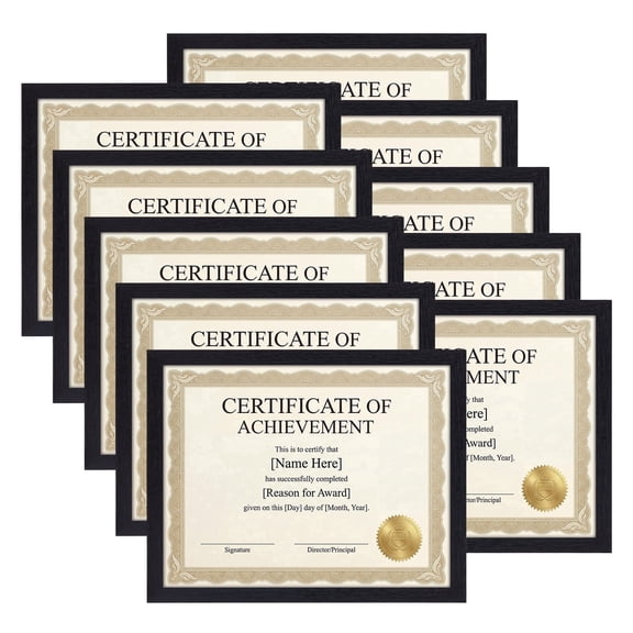 8.5 x 11 Picture Frame Set of 10, Black 8.5 by 11 Certificate Frames Used for Diploma, Document, Degree, Award, Wall Hanging or Tabletop Display
