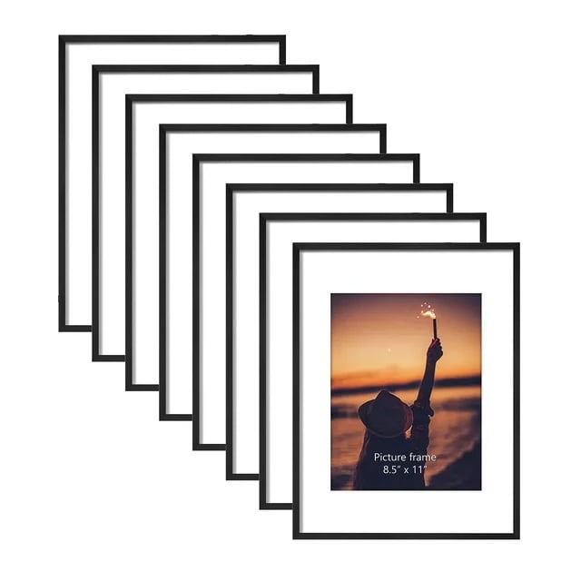 8.5 x 11 Picture Frame with Mat Aluminum Set of 8, Metal 12x16 Frames