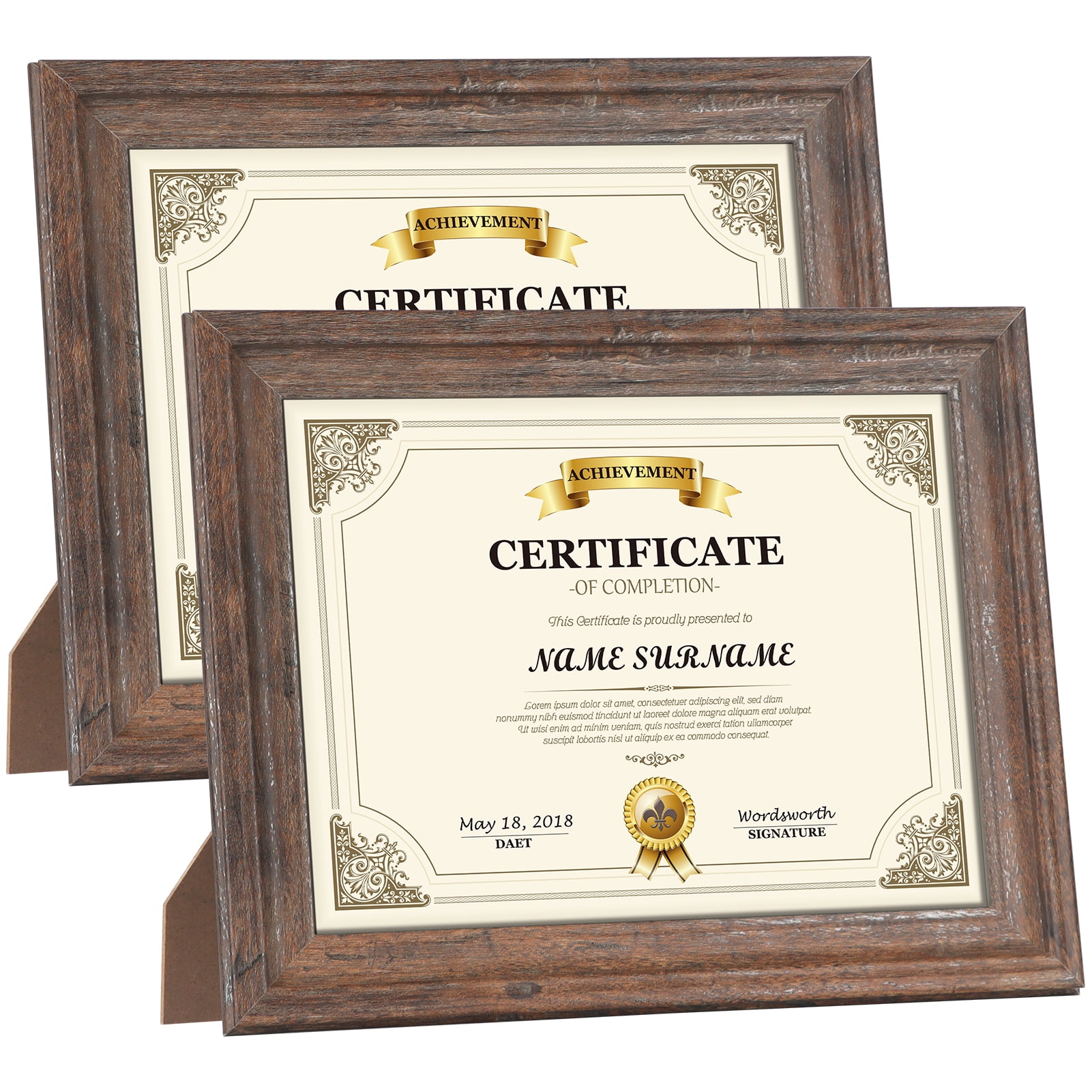 8.5 x 11 Wooden Picture Frames Set of 2, Rustic Diploma Document Frames