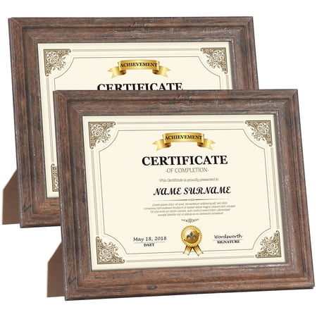 8.5 x 11 Picture Frames Set of 2, Rustic Photo Frame Diploma Document Award Certificate for Wall Hanging or Tabletop Display