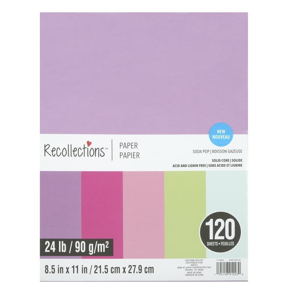8.5" x 11" Soda Pop Solid Core Paper Pack by Recollections - Premium Scrapbook & Crafting Paper for DIY Projects - Card Making - & Decorative Arts - 120 Sheets
