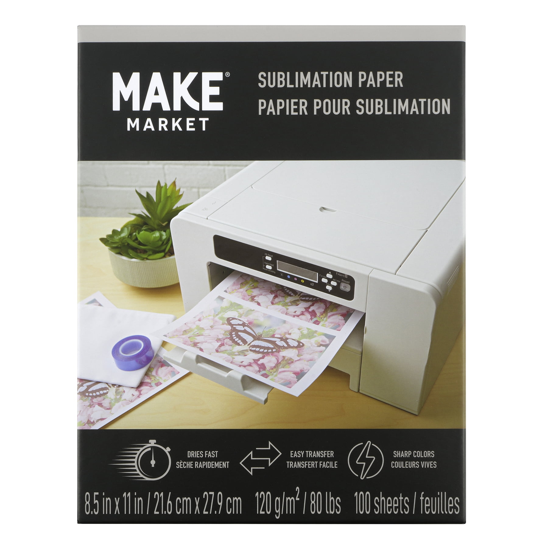 8.5" x 11" Sublimation Paper by Make Market – Fast Drying - Sharp Color Transfer - 120gsm for Sublimation Ink Printers & Heat Presses - 8 Pack