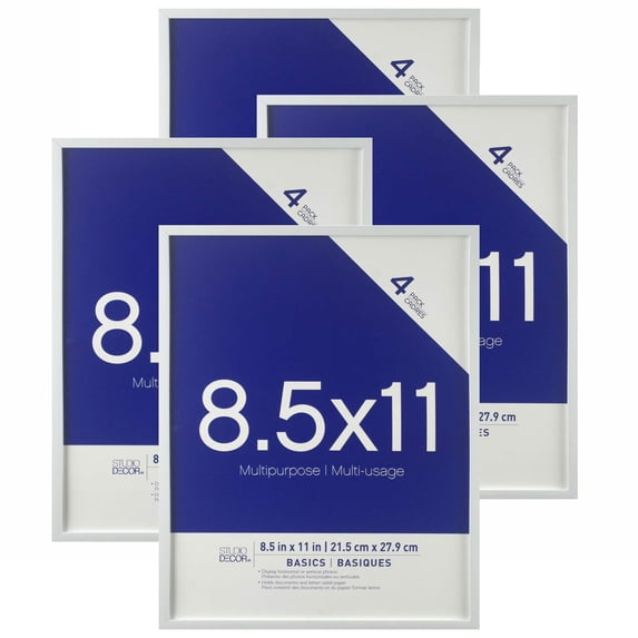 Studio Decor 8.5" x 11" White Basics Multipurpose Wall Frames - Includes Pre-attached Hanging Hardware, Horizontal or Vertical Display - 4 Pack