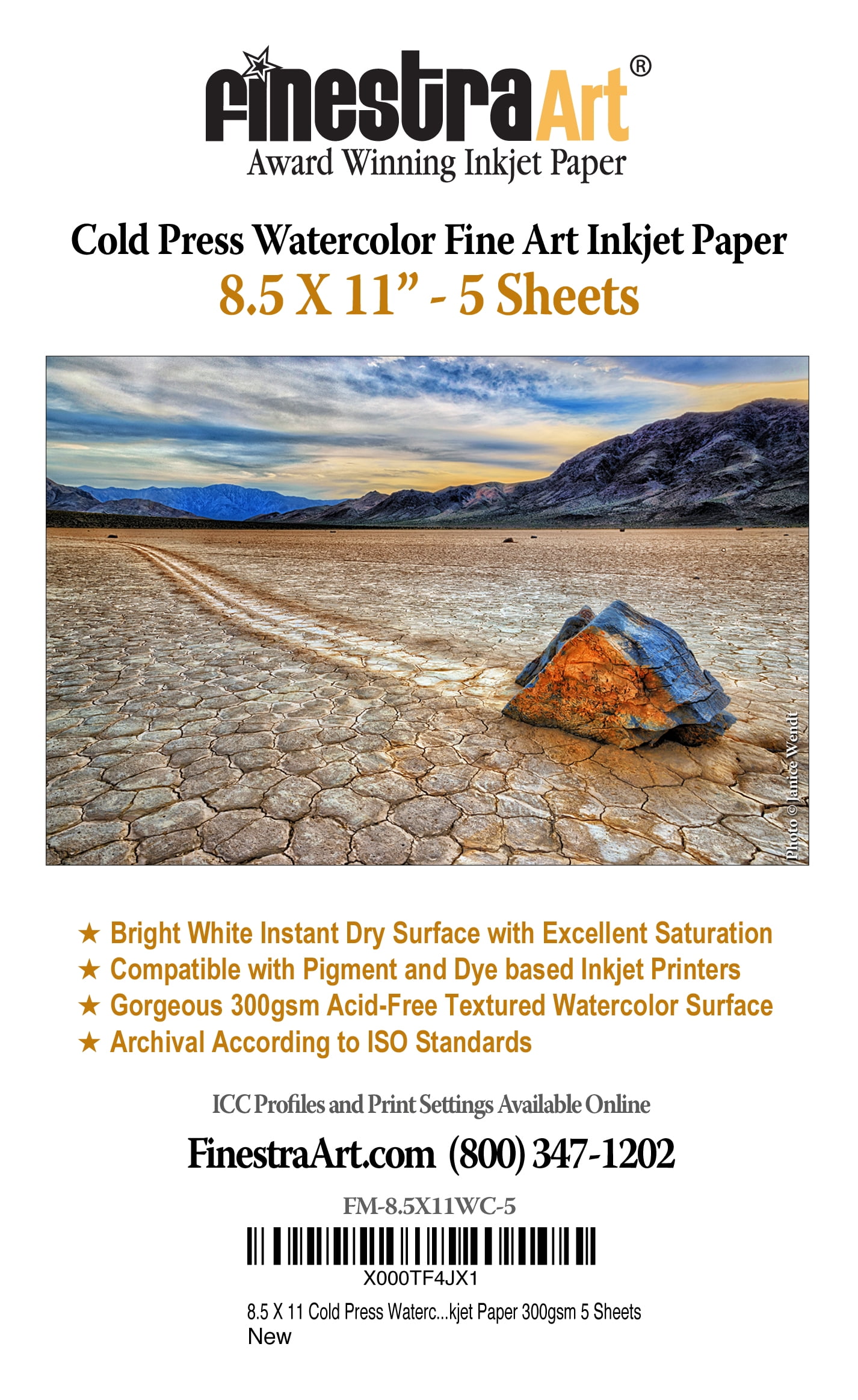 8.5" X 11" Cold Press Watercolor Fine Art Inkjet Paper - 5 Sheets
