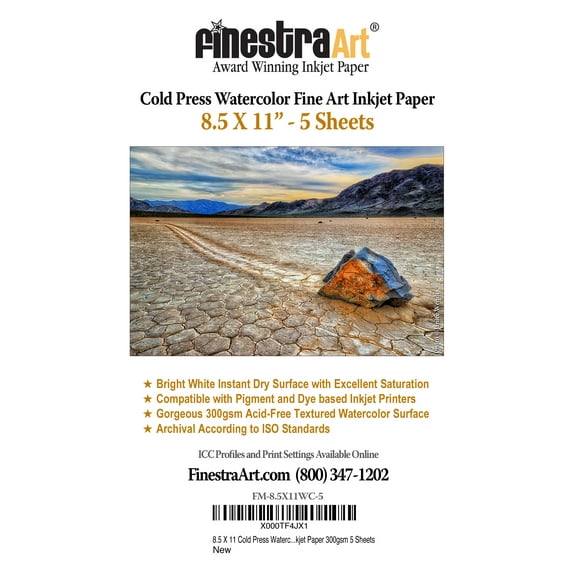 8.5" X 11" Cold Press Watercolor Fine Art Inkjet Paper - 5 Sheets
