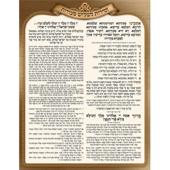 8.5 x 11 in. Laminated Zemiros for Shalosh Seudos with Benching