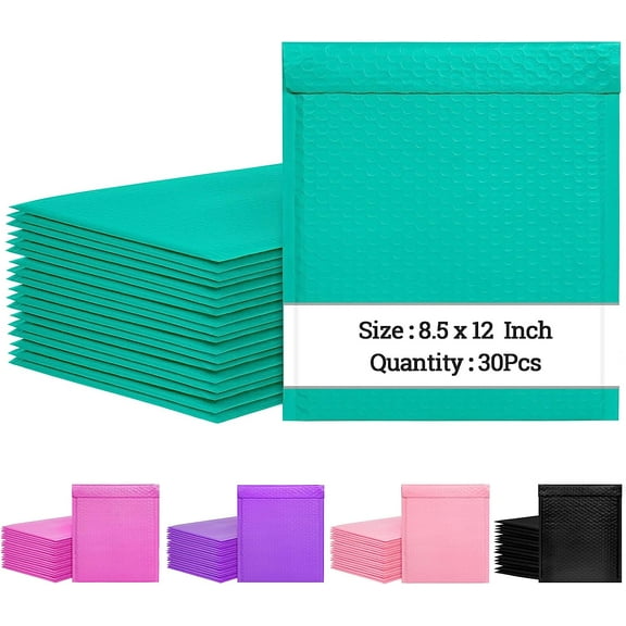 8.5 x 12 Inch Bubble Mailers 30 Pack, Self-Seal Poly Padded Envelope, Waterproof Shipping Bags for Small Business, Teal