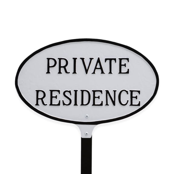 8.5" x 13" Standard Oval Private Residence Statement Plaque Sign with Lawn Stake - White/Black