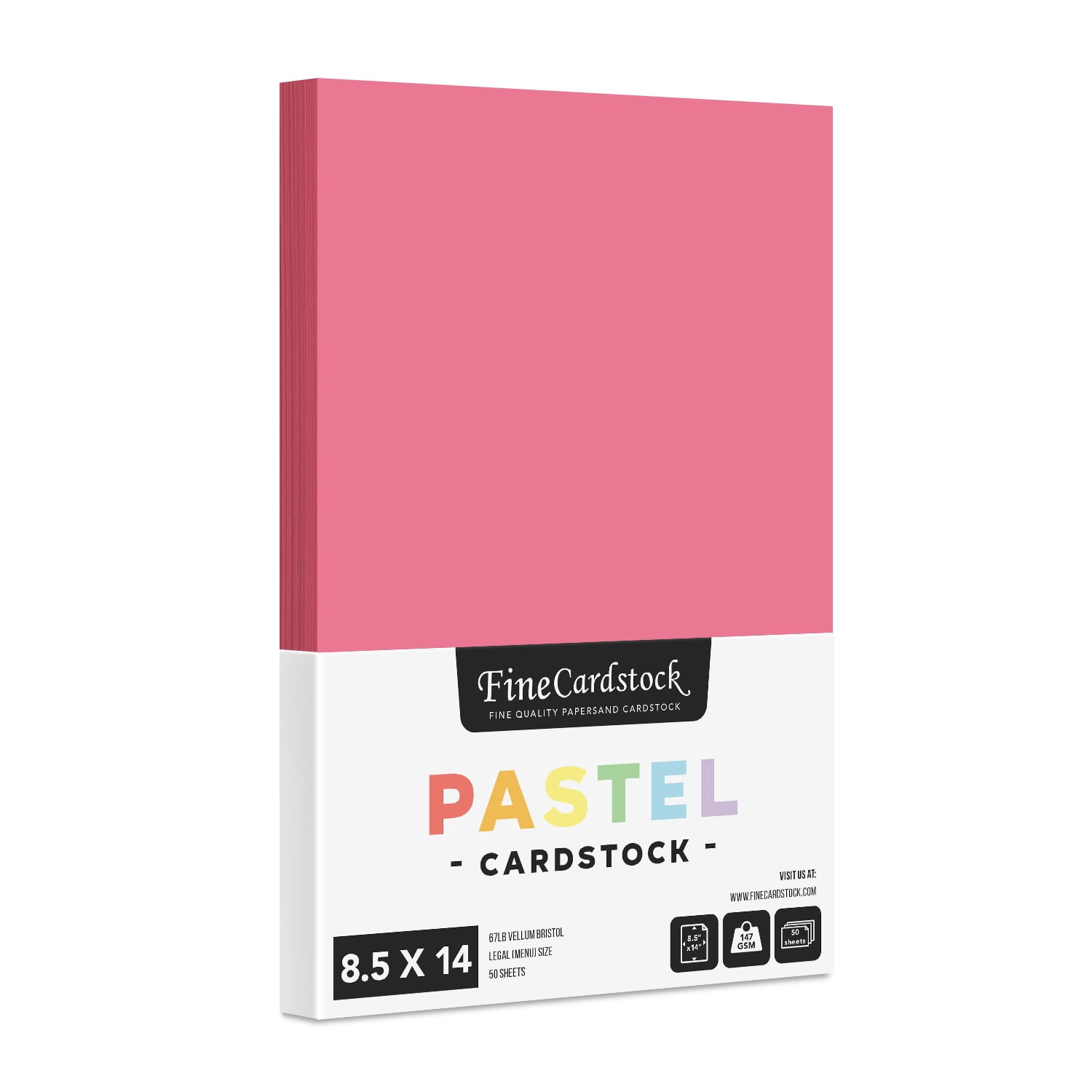 8.5" x 14" Pastel Color Cardstock Paper for Arts and Crafts, School Projects, Scrapbooking, Stationery Printing | Medium Weight 67lb Vellum Bristol (147gsm) Card Stock | 50 Sheets per Pack (Cherry)