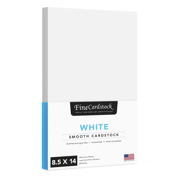 8.5 x 14 White Cardstock | Medium Weight 65lb Cover (176gsm) Card Stock Paper Smooth Finish | For Arts & Crafts, Greeting Cards, Invitations, Brochures, Restaurant Menus, Posters | 250 Sheets