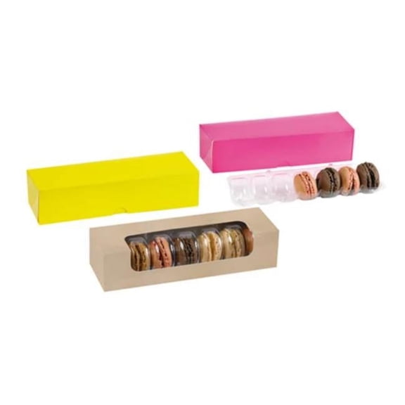 8.5 x 2.7 x 1.8 in. Kraft Box PLA Window for 7 Macarons - 250 Piece