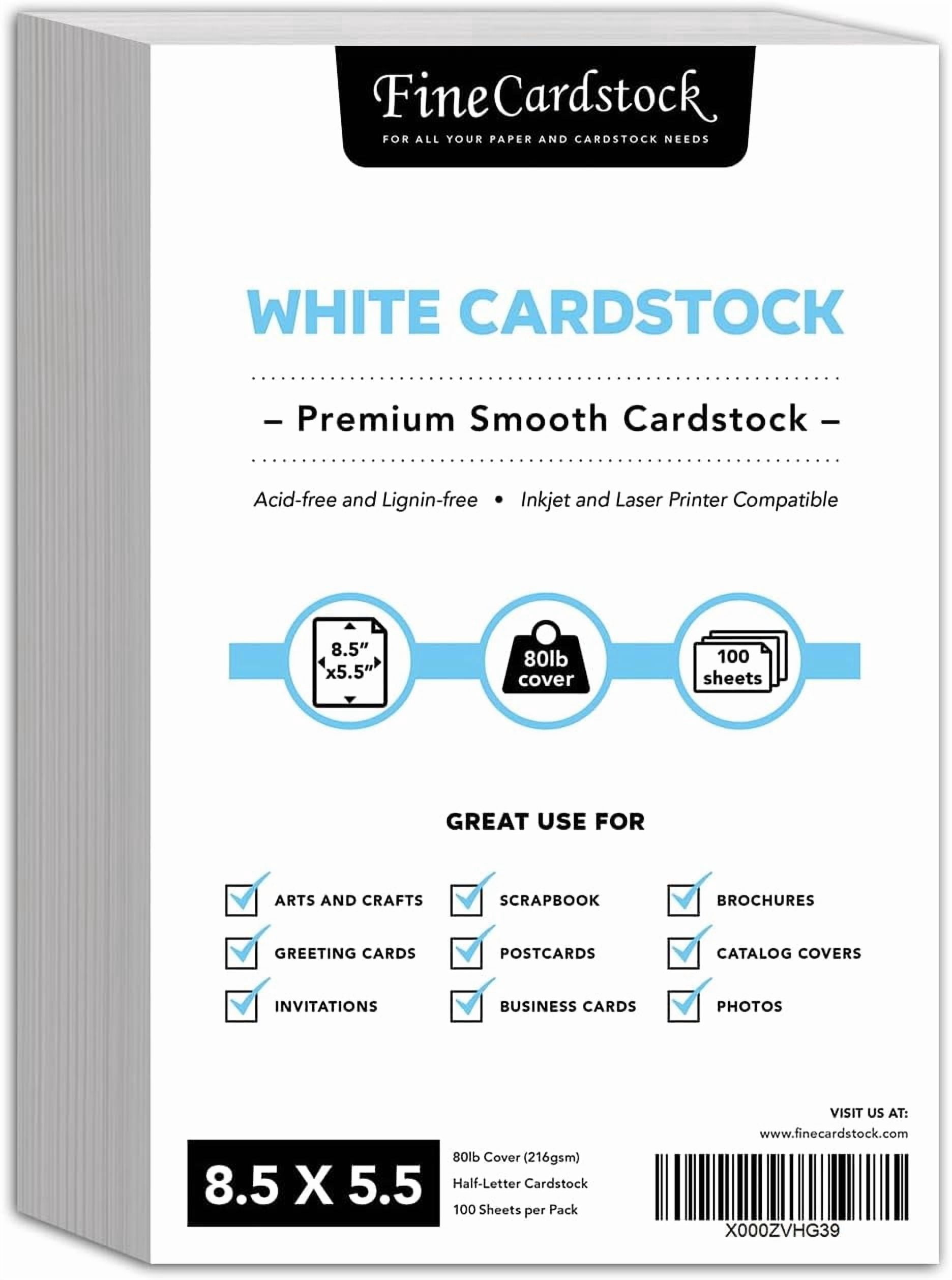 8.5 x 5.5” Bright White Card Stock – Great for Arts and Crafts, Greeting Cards, Invitations, Flyers, Brochures, Photos | Heavyweight 80lb (216gsm) Cover Cardstock 100 Sheets per Pack