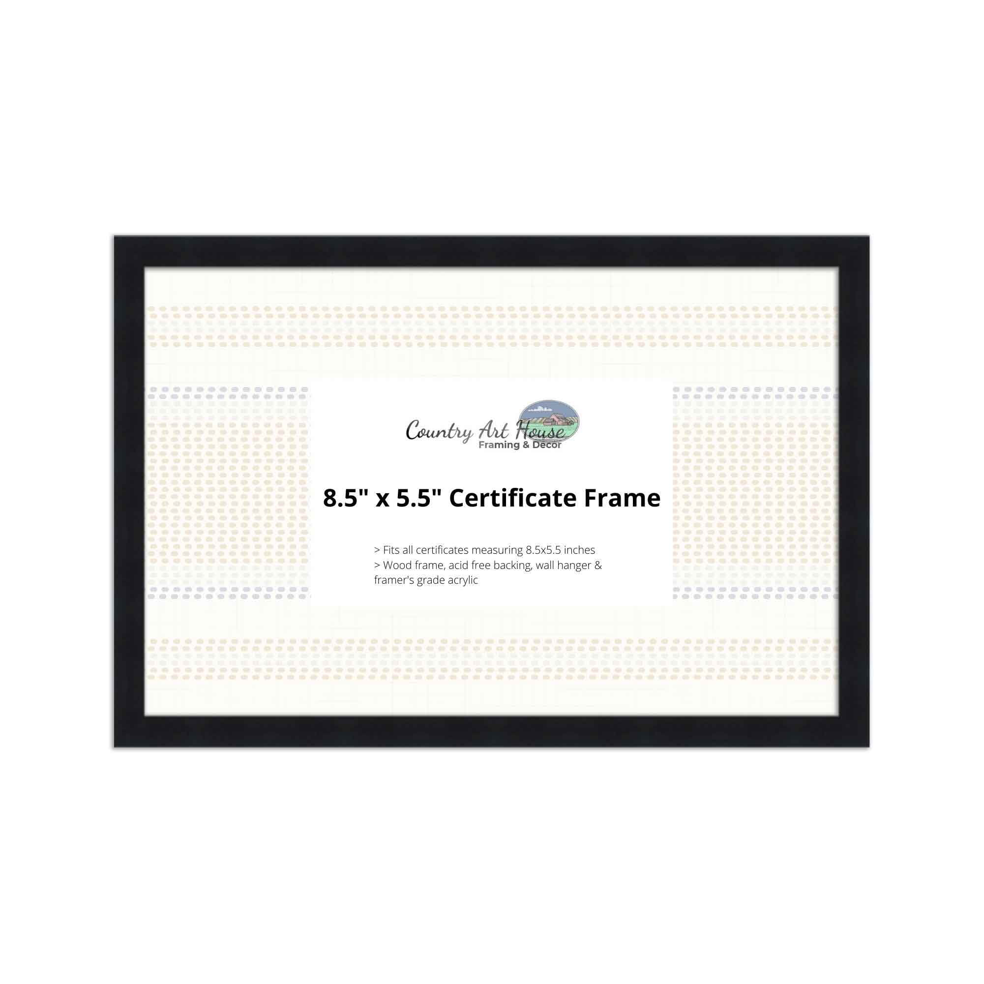 8.5" x 5.5" Certificate Frame Wood Frame 8.5" x 5.5" inches (Black