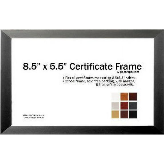 8.5" x 5.5" Certificate Frame - Wood Frame - Holds any document measuring 8.5" x 5.5" inches