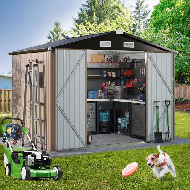 8.5 x 5.6ft Outdoor Storage Shed with Base, Outdoor Tool Storage Shed