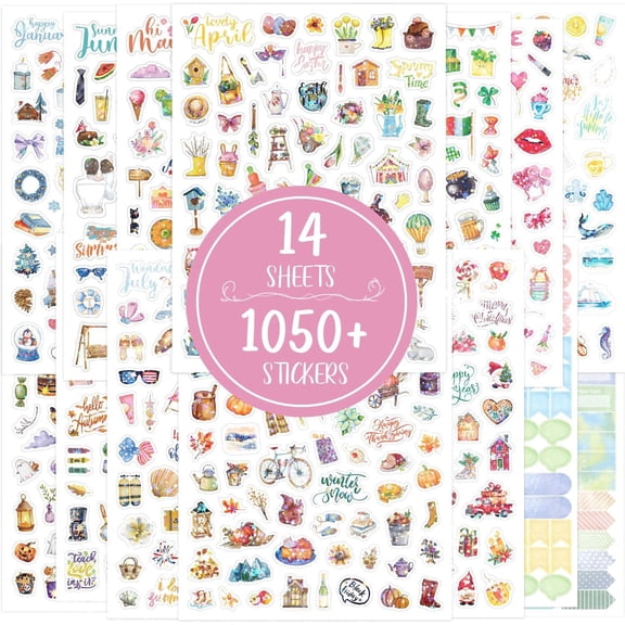 8.5 x 6.3 Inch Holidays & Seasons 1050+ Sticker Pack, Planner and Calendar Pack,Cute Rainbow Holographic Journal Decals for Christmas Winter Crafting, Notebook DIY Decoration etc