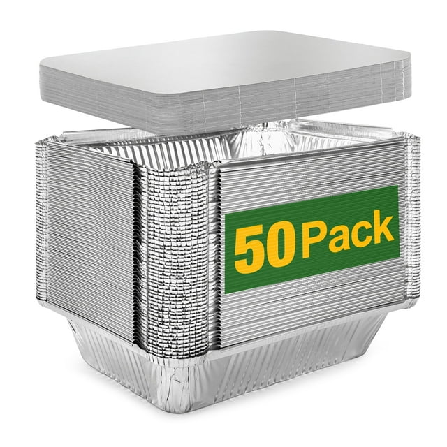 "Treamon Full Size Deep Dish Aluminum Pans with Lids, Disposable Tin