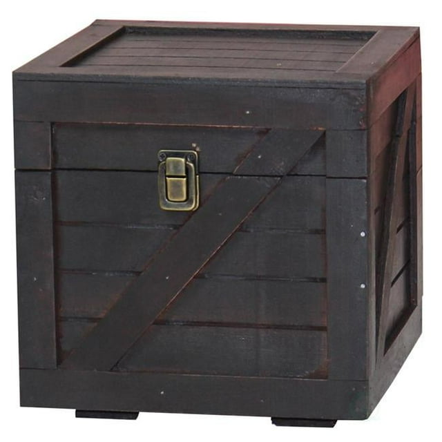 8.5 x 8.5 x 8.5 in. Stackable Wooden Cargo Crate Style Storage Chest, Black