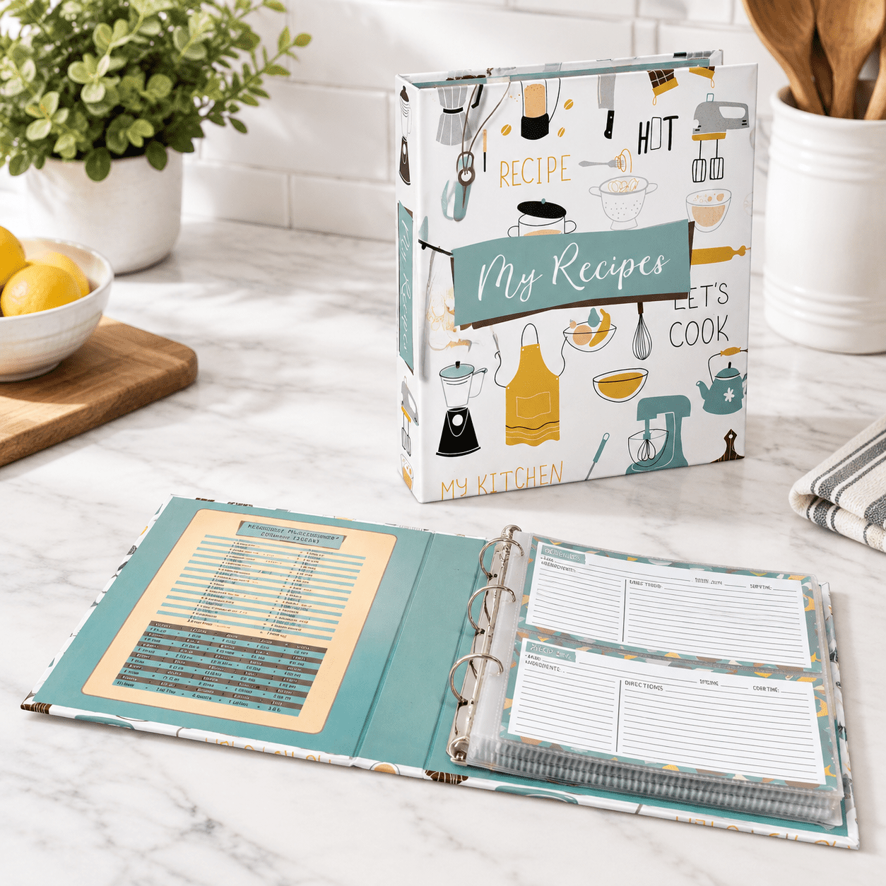 8.5 x 9.5 Inch 3 Ring Recipe Binder Organizer Set with Protectors ...