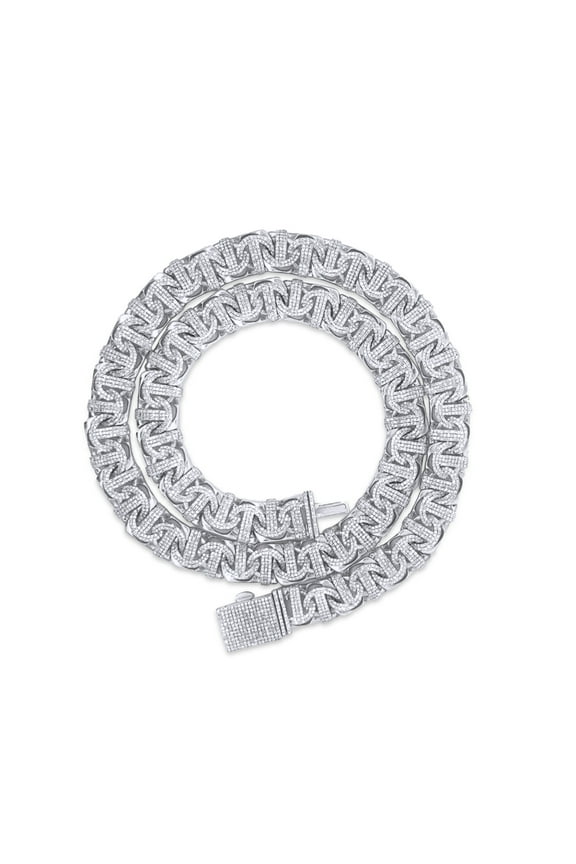 8.50Ct Lab Created Moissanite Diamond 10MM Width Chino Miami Cuban Link Chain Necklace For Men In 14k White Gold Over Sterling Silver 18" Length(Color G-H,Clarity VVS1)