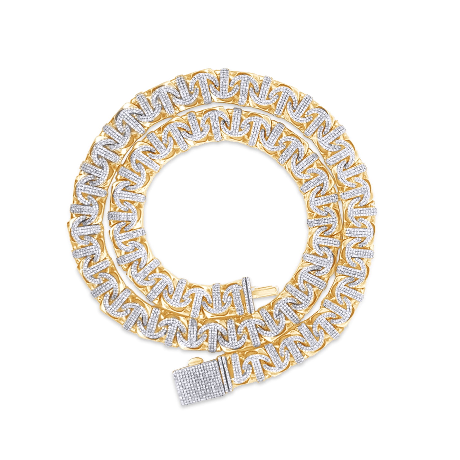 8.50Ct Lab Created Moissanite Diamond 10MM Width Chino Miami Cuban Link Chain Necklace For Men In 14k Yellow Gold Over Sterling Silver 18" Length(Color G-H,Clarity VVS1)