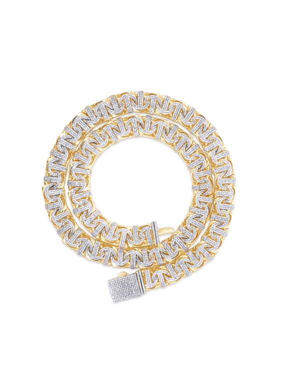 8.50Ct Lab Created Moissanite Diamond 10MM Width Chino Miami Cuban Link Chain Necklace For Men In 14k Yellow Gold Over Sterling Silver 18" Length(Color G-H,Clarity VVS1)