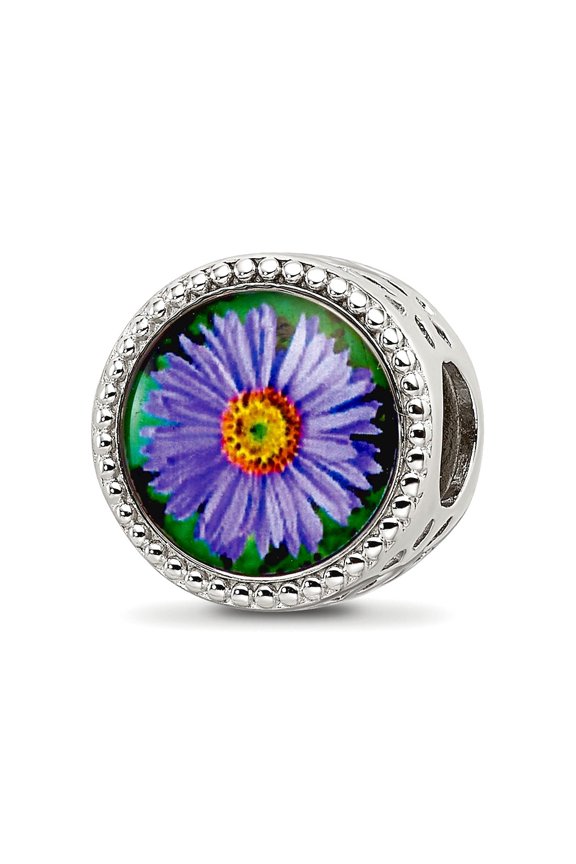 8.51mm 925 Sterling Silver Reflections Rhodium Plated September Flower Bead Charm Pendant Necklace for Women