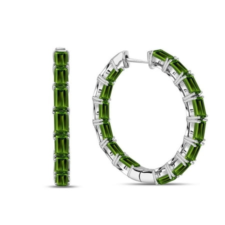 8.52 Genuine Chrome Diopside Hoop Earrings in Sterling Silver