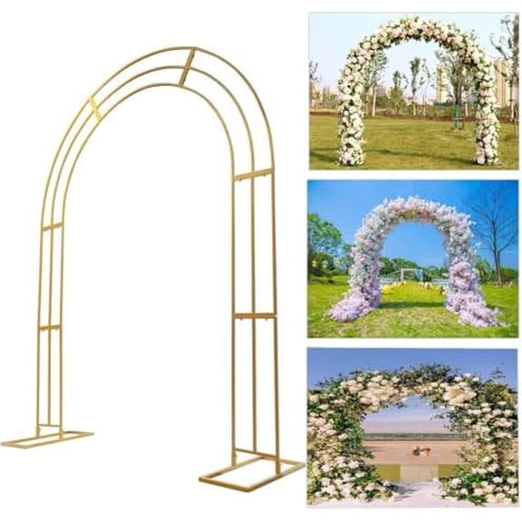 8.53Ft Metal Wedding Garden Arch Trellis, Gold/White, Balloon Archway Decoration Stand with Sturdy Base - Indoor Outdoor Party Ceremony Arches Frame, Climbing Flower Plant Garden