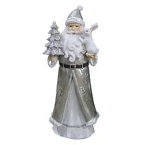 8.58 Inch Christmas Santa Figurine Silver Holiday Statue Xmas Decoration Festive Resin Santa Claus Decor Home Tabletop Seasonal Ornament Decoration Gift