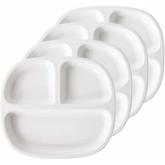 8.58" Square Ceramic Divided Plates - 4 Pack, Portion Control Plate for Rational Eating, White Dinner Plates, 3 Compartment Dinner Diet Plates for Kids Adults, Microwave, Dishwasher Safe