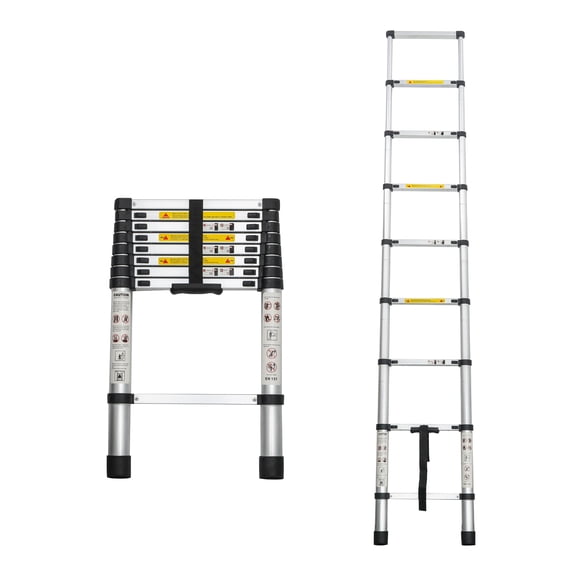 8.5FT Aluminum Telescoping Extension Ladder, Portable Folding MultiPurpose Ladder for Indoor & Outdoor Use, 300 LBS Heavy Duty Load Capacity