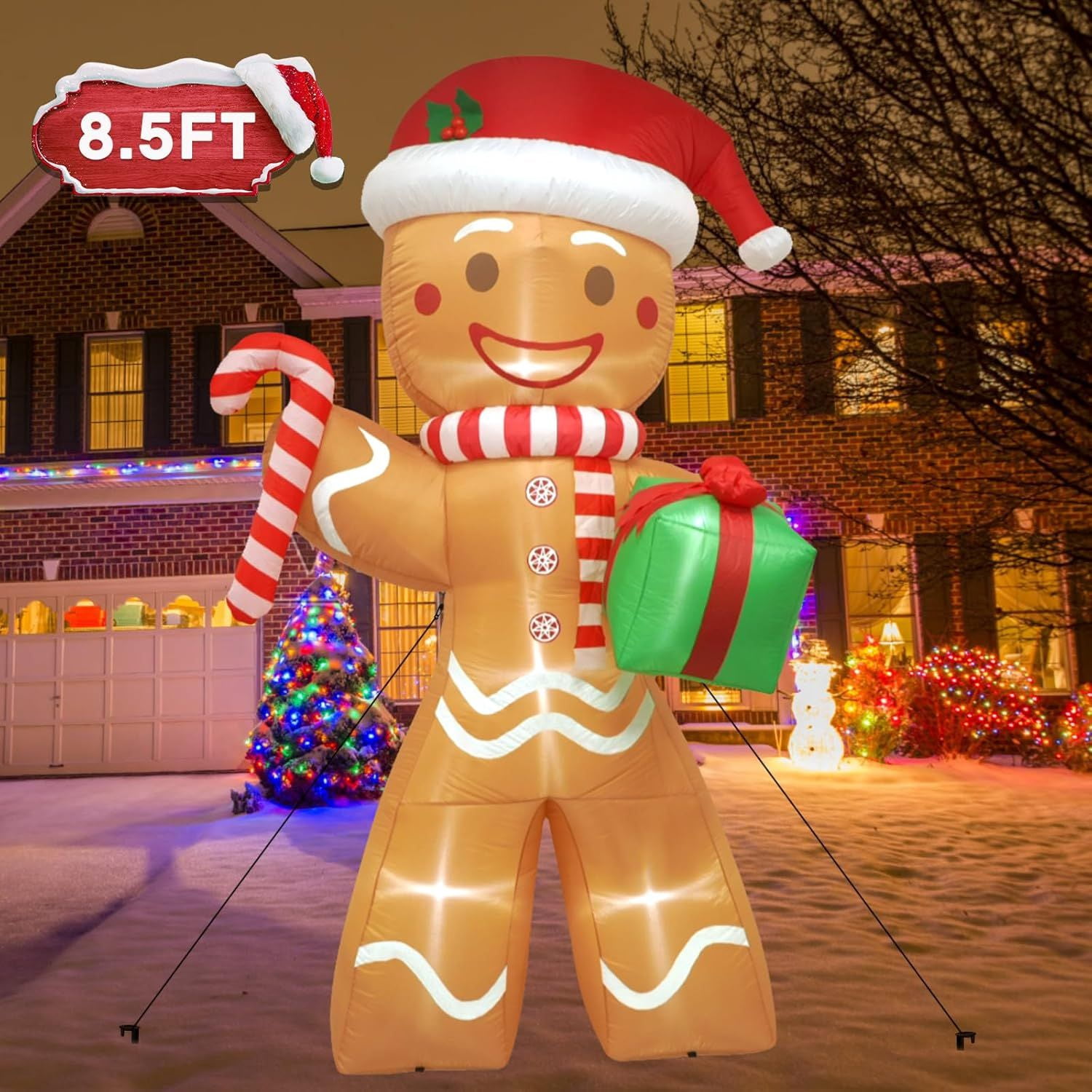 8.5FT Christmas Inflatables Gingerbread Man Outdoor Decorations, Blow up Christmas Yard Decorations with Build-in LED Lights, Weatherproof Holiday for Garden Patio Lawn Party Xmas Gifts
