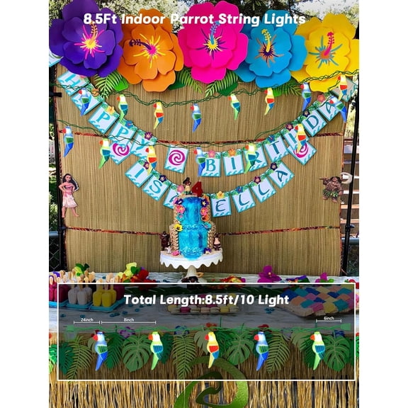 8.5FT Parrot String Lights, Outdoor Tropical Themed LED String Lights with 10 3D Multicolor Bird Lights, Plug in Hanging Fairy Lights for Tent, Party, Bar, Garden, Bedroom Decor