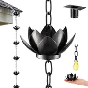 MQHUAYU Lotus Rain Chain with Adapter, 8.5ft Adjustable Durable Heavy Duty Gutter Rain Chains, Modern Leaf Rainchains for Gutters Outside Downspout,Black