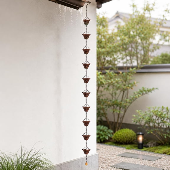 8.5FT Rustic Cup Style Rain Chain,Rust Resistant Weatherproof Metal Gutter Rainwater Drain Chain,Decorative Downspout Alternative for Garden Patio Farmhouse Outdoor Landscape Decor(k)