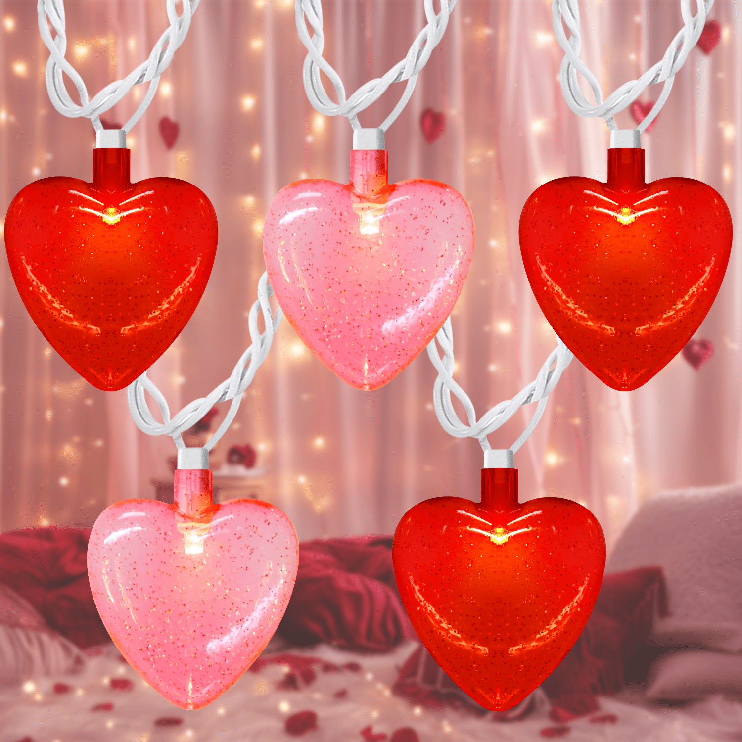 8.5FT Valentine's Day Lights LED Red Pink Heart Lights String Plug