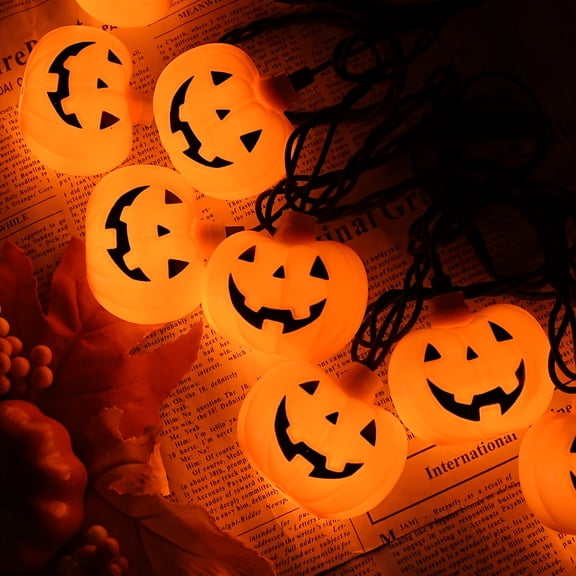 8.5Ft LED Halloween Lights Pumpkin String Lights with 10 Smiling Jack O Lantern Pumpkin Lights, Orange Jack O Lantern for Home Party Yard Porch Indoor Outdoor Decor Halloween Decorations