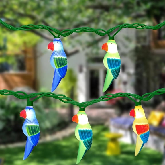 8.5Ft LED Parrot String Lights with 10 Multicolor Parrot Shaped Lights,Tropical Themed Party Decorations,Plug in Novelty String Lights for Indoor,Outdoor,Summer Hawaiian Luau Party Decor