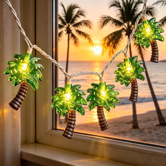 8.5Ft Palm Tree String Lights with 10 Palm Tree Light, Summer Beach Themed Decoration Light for Camp Tent Wedding Holiday Party Garden Bedroom(White)