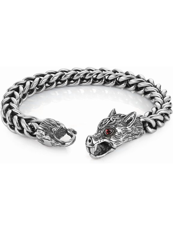 8.5In Stainless Steel Bracelet for Men Dragon/Snake/Wolf Cuban Link Chain 8mm Width Heavy Metal Punk Bracelet
