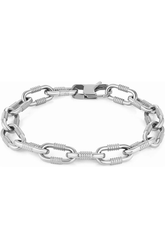 8.5Inch Link Chain Bracelets for Men Diamond-Cut Paperclip Solid Chain Bracelet Chunky Stainless Steel Jewelry Trendy Gifts