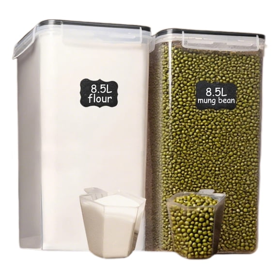 8.5L/287Oz Airtight Cereal Container Flour Storage with Lids, Extra Large Food Storage Containers Pantry with Measuring Cups, Chalkboard Labels and Marker for Kitchen Organization, 2 Pack