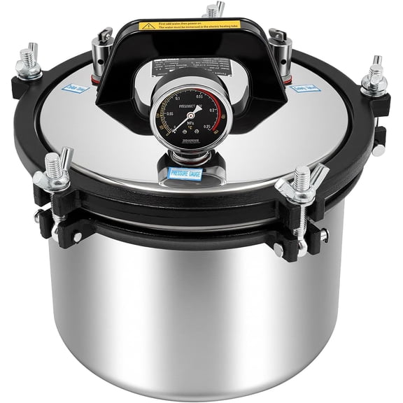 8.5Qt Steam Autoclave, High-Pressure Steam Cleaning Machine with Double-scale Pressure Gauge, Stainless Steel Autoclave Sterilizers for Laboratory, Hospital, Home, Dry-Burn Protection