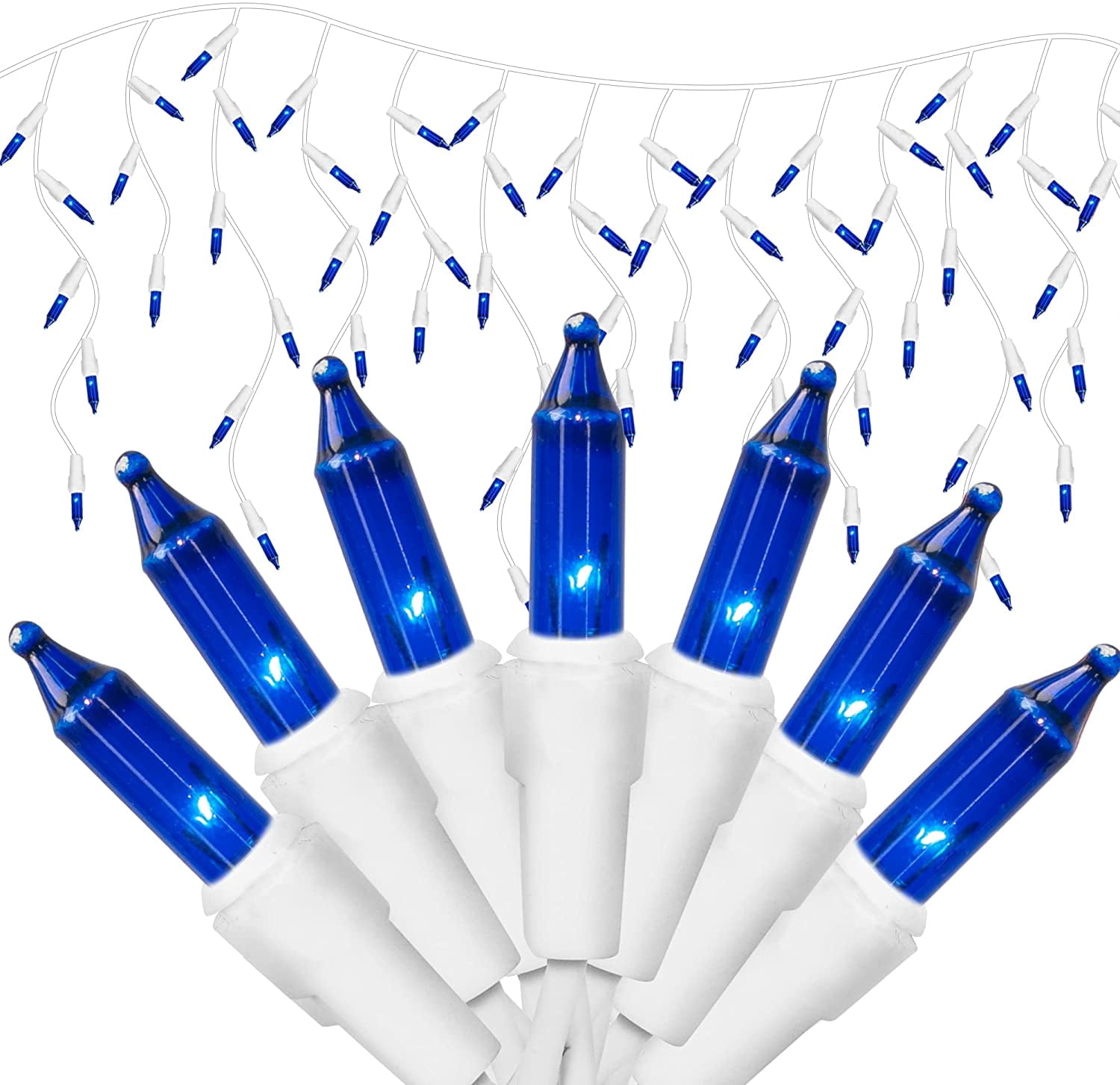 8.5ft Blue Christmas Fairy Lights, 150 Count with 27 Drops, White